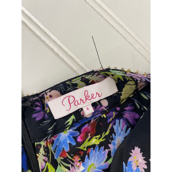 Parker Silk Ruffle Chrissy Floral Mini Dress Multicolor Keyhole Neck Silk Size M - Picture 8 of 10